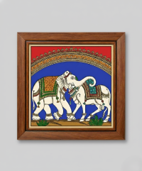 Glass Painting Bull and Elephant