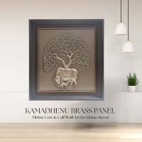 Kamadhenu Brass Panel with Wooden Frame
