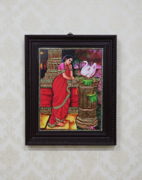 Tanjore Painting  Lady & Anna Bird 15x12 inch