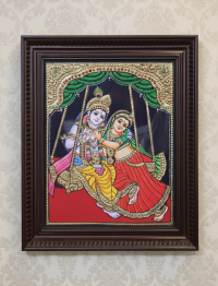 Tanjore Painting Unjal Radha Krishna 15x12 inch