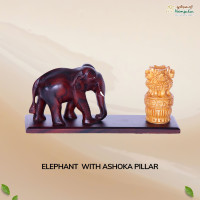 Rosewood Elephant with Ashoka Pillar